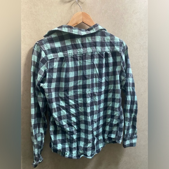 Sea foam and black  checkered button up long sleeve shirt - Picture 5 of 6